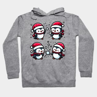 Adorable Cute Penguin Santa Hat Winter Snowball Fight Hoodie